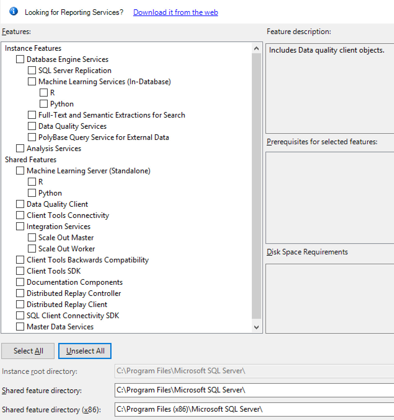 Fig. 1.5 – Setup wizard step with Feature Selection
