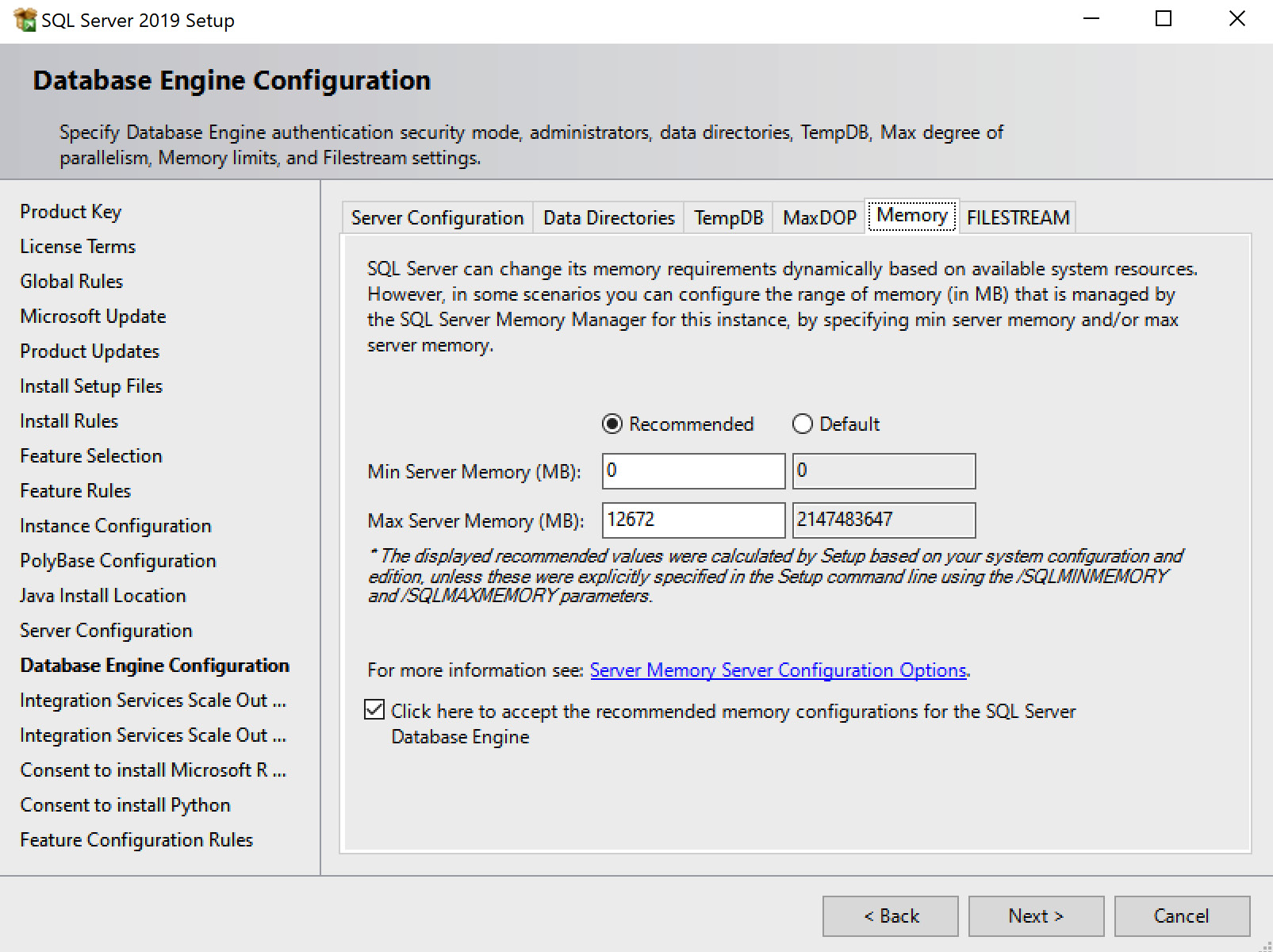 Fig. 1.8 – Database Engine Configuration
