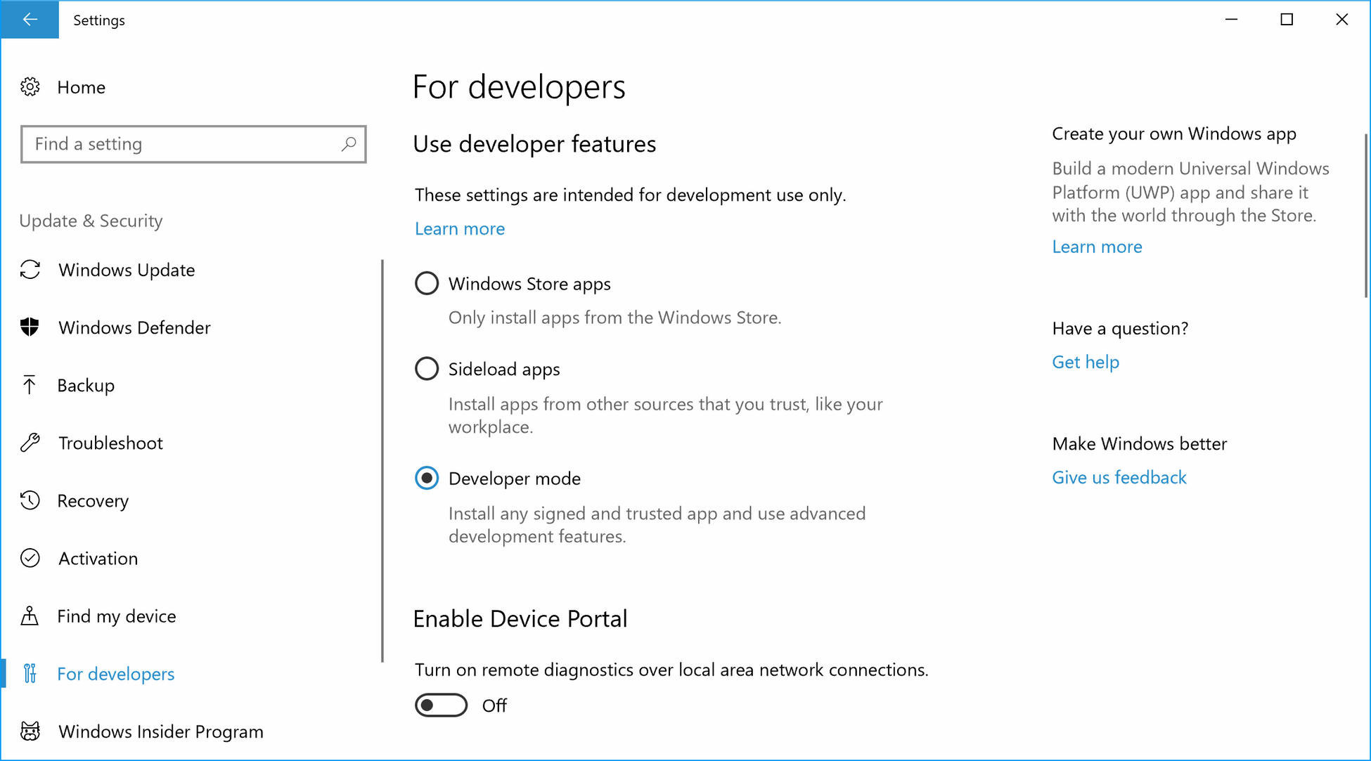 Enable developer mode что это