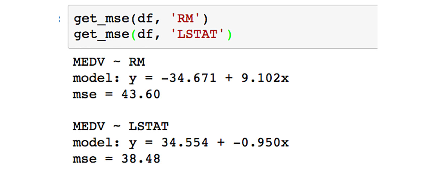 Figure 1.39: Calling the get_mse function for RM and LSTAT
