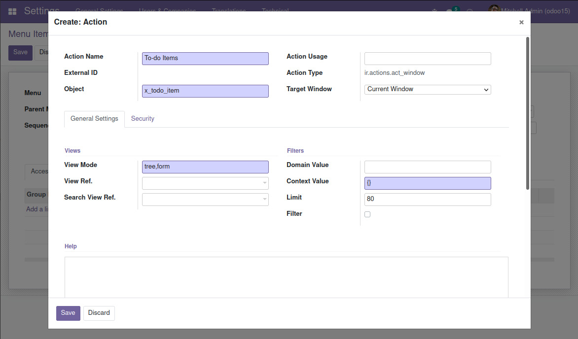 Figure 1.15 – The Create: Action form
