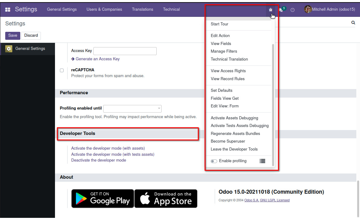 Figure 1.4 – The Settings page with the developer mode enabled
