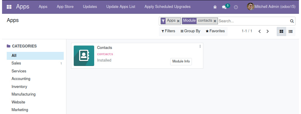 Figure 1.5 – The Contacts app listed in the Apps menu
