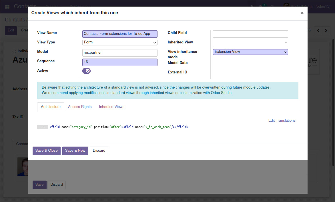 Figure 1.9 – Creating an extension view to add the category_id field
