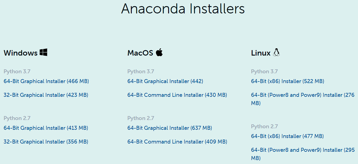 Figure 0.2: Available Anaconda installers
