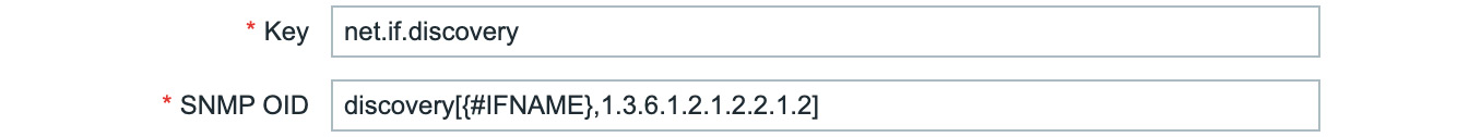 Figure 4.31 – Zabbix LLD discovery key and OID for key net.if.discovery