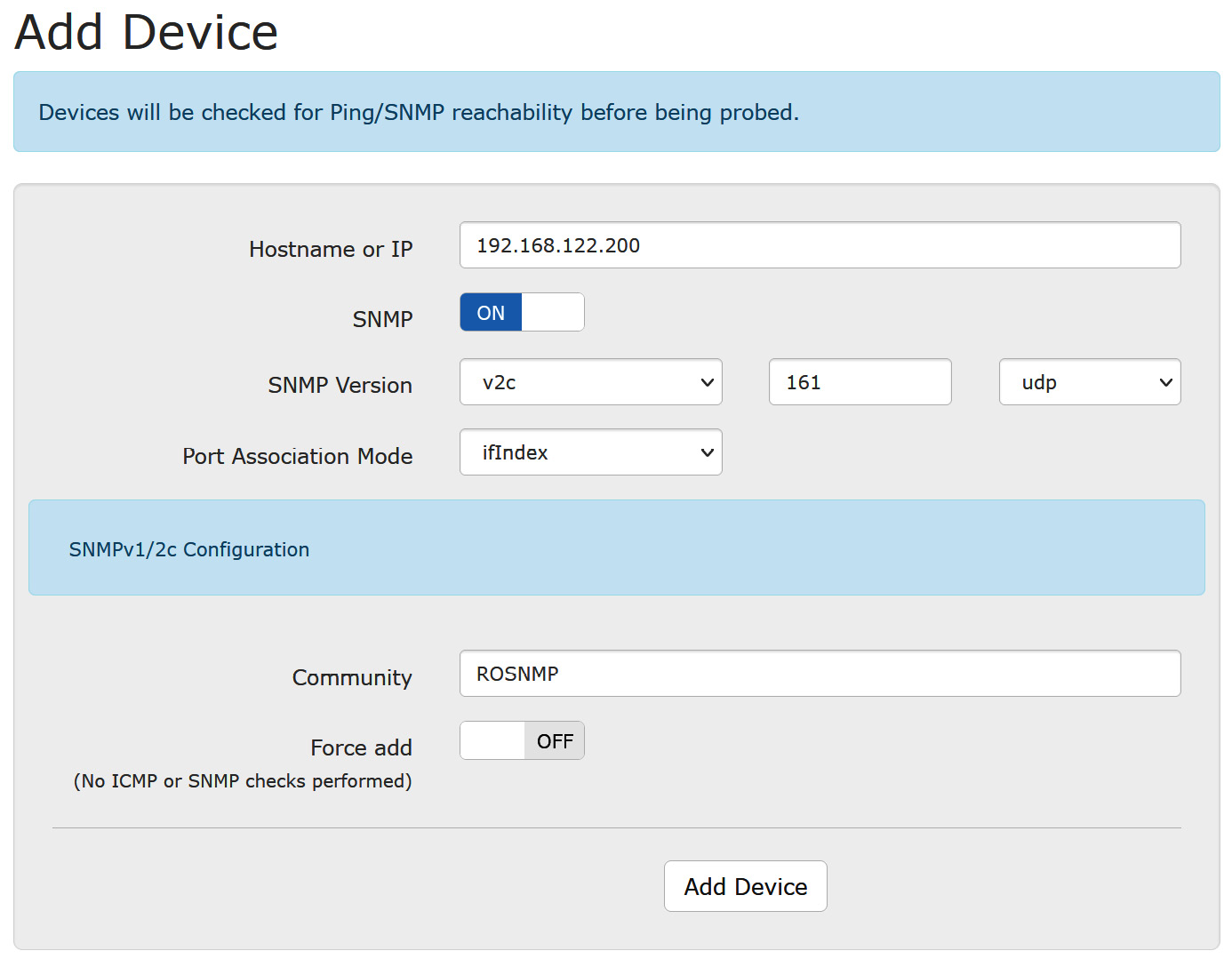 Figure 12.9 – Adding device details in LibreNMS