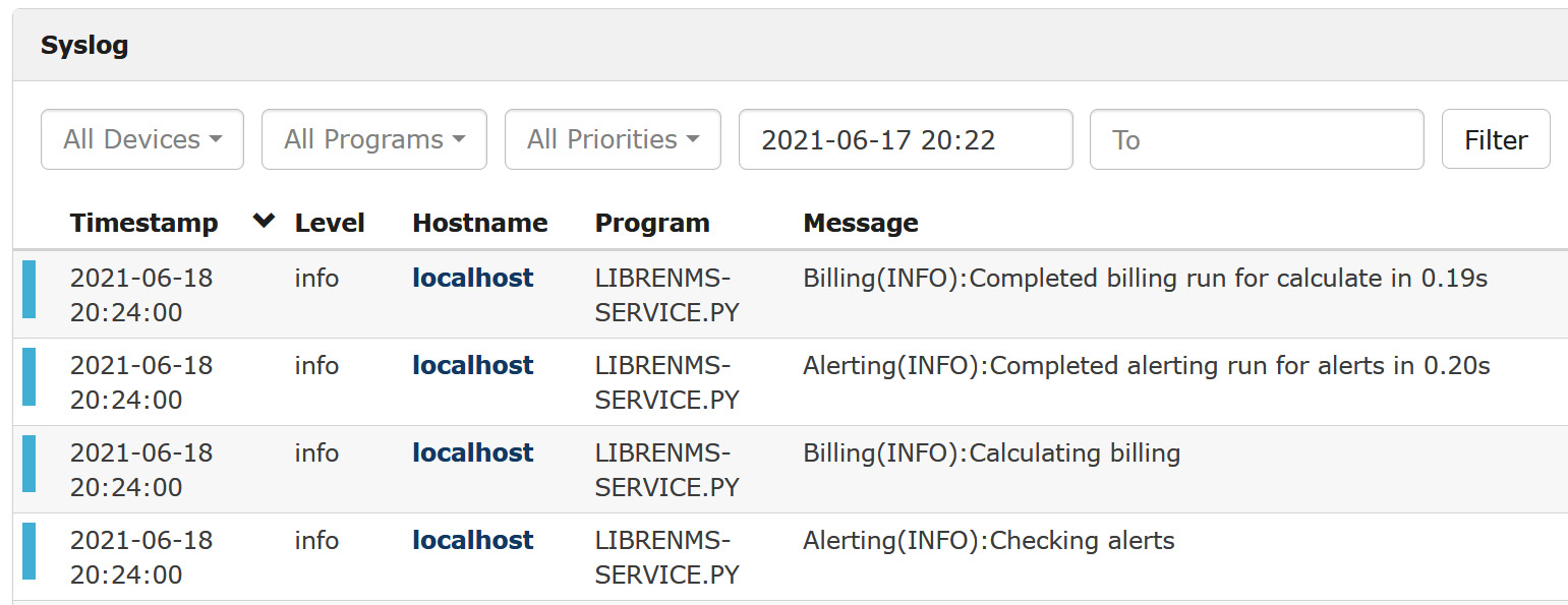 Figure 12.18 – Syslog display in LibreNMS
