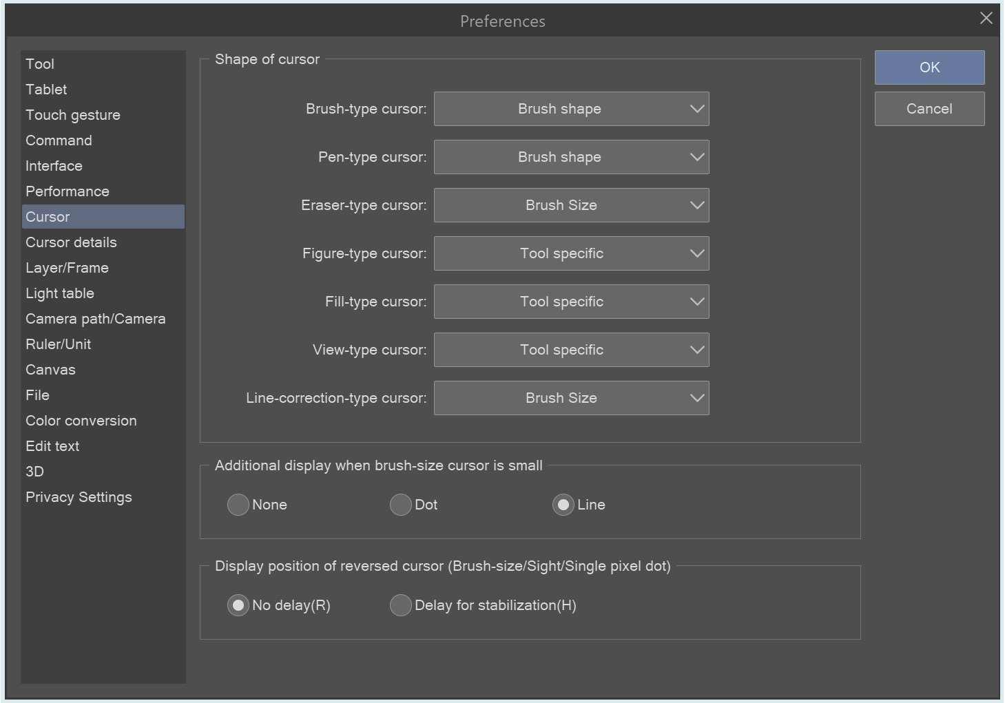 Figure 2.7 – Cursor shape options location  