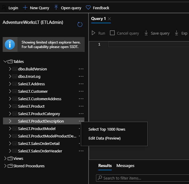 Figure 2.13 – Database Select Top 1000 Rows