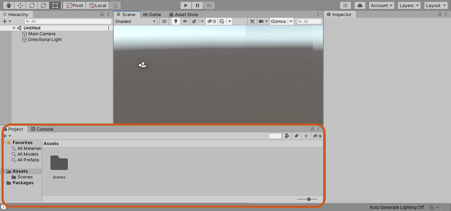 Figure 1.5 – The Unity Project panel docked at the bottom of the interface