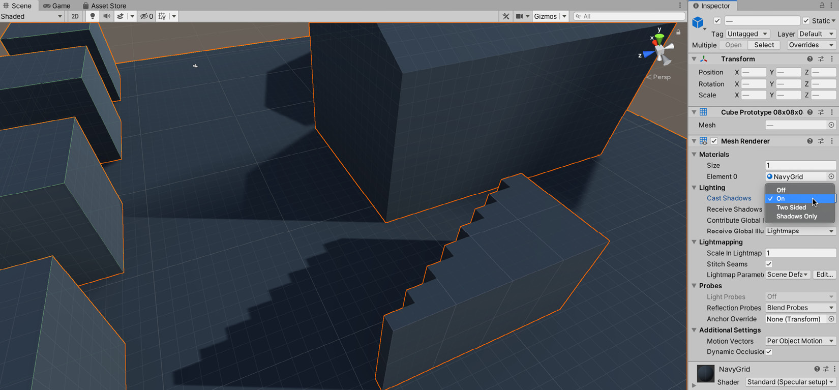 Figure 1.33 – Enabling cast shadows from the Mesh Renderer component