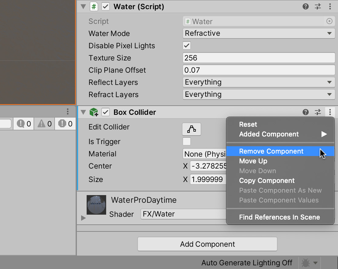 Figure 1.44 – Removing a component from a GameObject