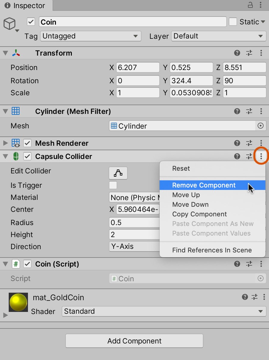 Figure 2.17 – Removing a component from an object
