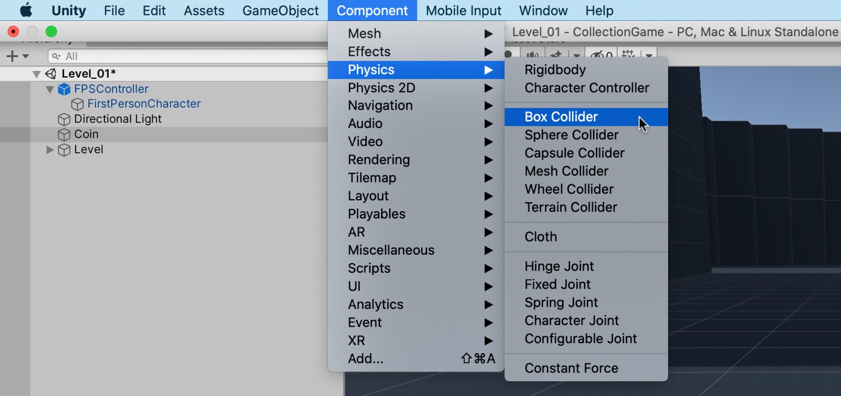 Figure 2.18 – Adding a component to the selected object
