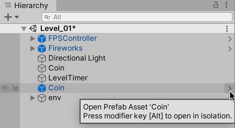 Figure 2.25 – Entering Prefab Mode
