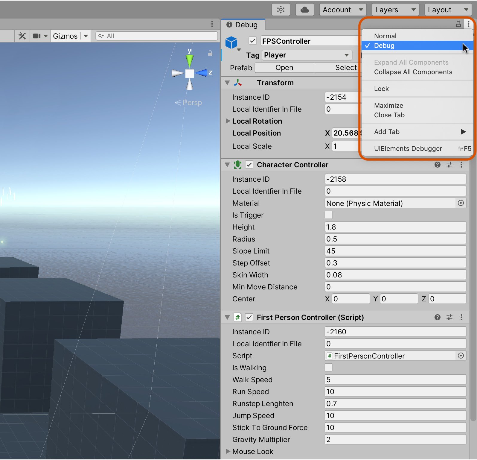 Figure 2.35 – Activating Debug mode from the object Inspector
