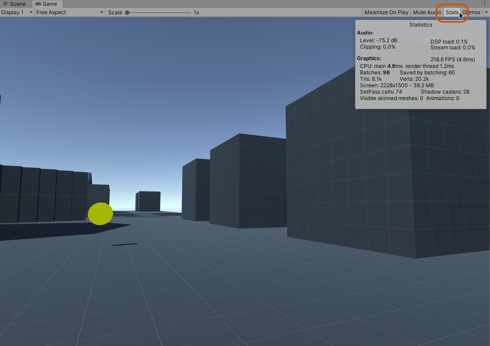 Figure 2.37 – Accessing the Stats panel from the Game tab