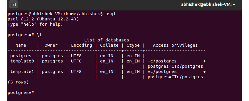 Figure 0.16: List of databases on Linux