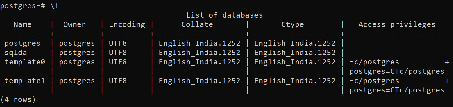 Figure 0.22: PostgreSQL list of databases
