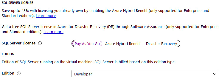 Choosing the required licensing settings for a Windows Server–based virtual machine in the Azure portal