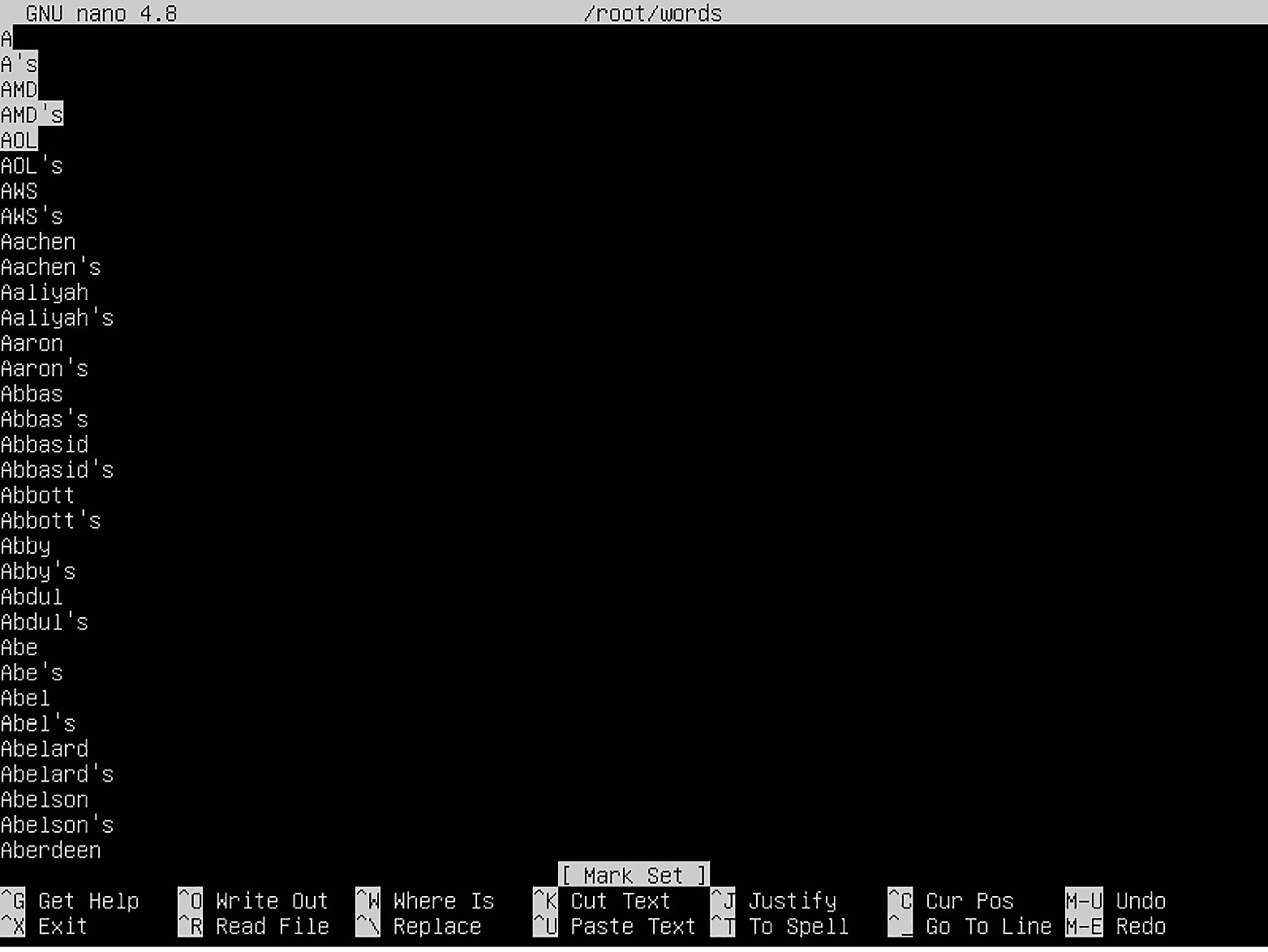 Figure 2.12 – After pressing Ctrl + Shift + 6 and using the cursor keys to 
go down five lines, we're ready for Ctrl + K
