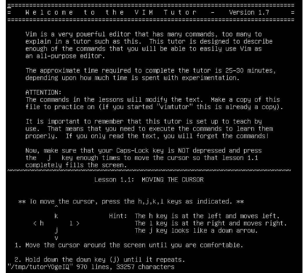 Figure 2.7 – The Vimtutor start page
