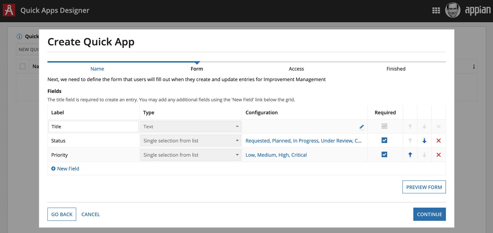 Figure 1.13 – Predefined default fields