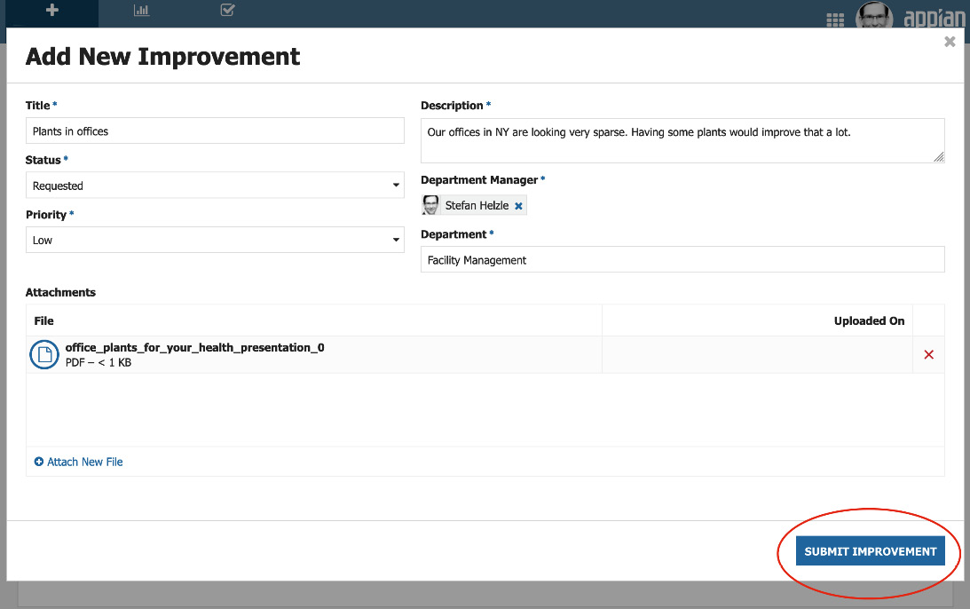 Figure 1.25 – New improvement with some data entered