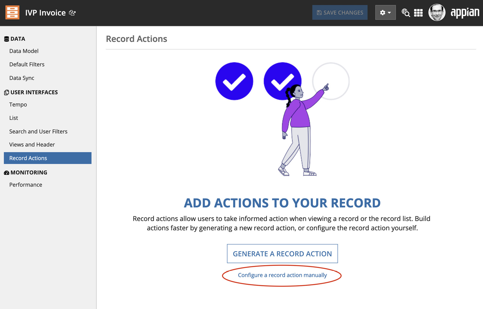 Figure 10.21 – The Record Actions tab in the Invoice record