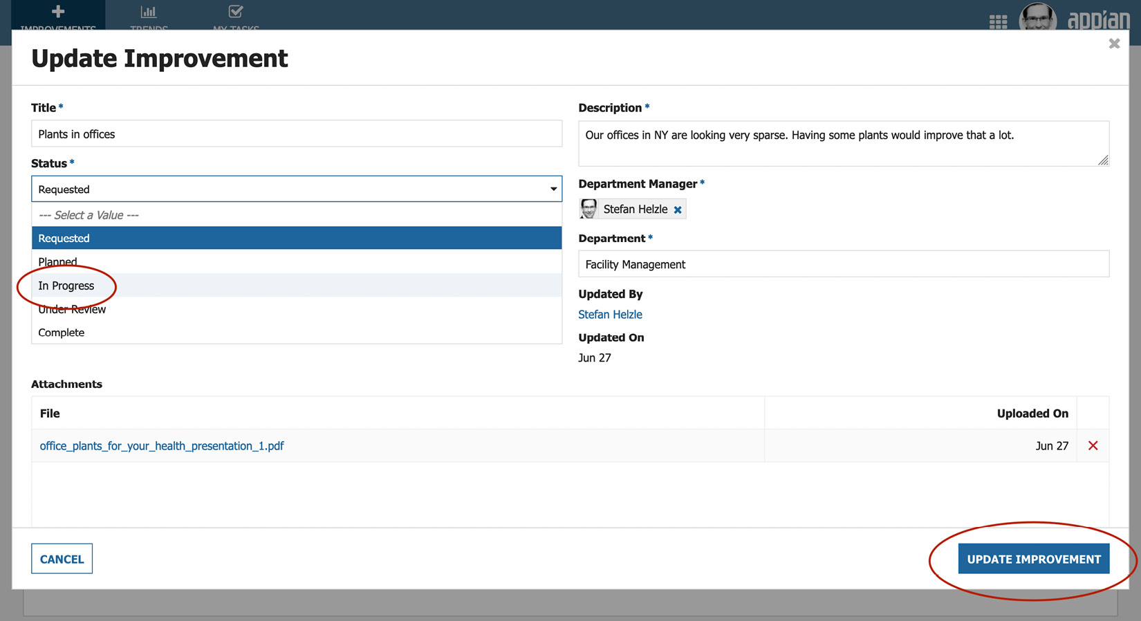 Figure 2.2 – Modifying the status