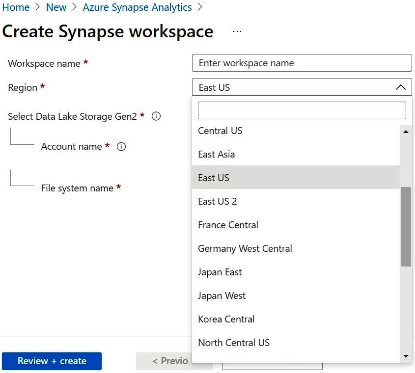 Figure 1.5 – A screenshot of regions appearing in a drop-down list