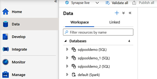 Figure 1.15 – A screenshot of the Data hub on Synapse Studio