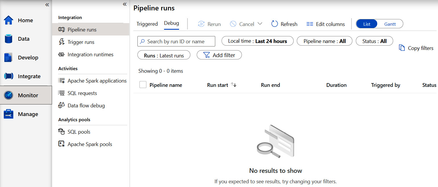 Figure 1.18 – A screenshot of the Monitor hub in Synapse Studio