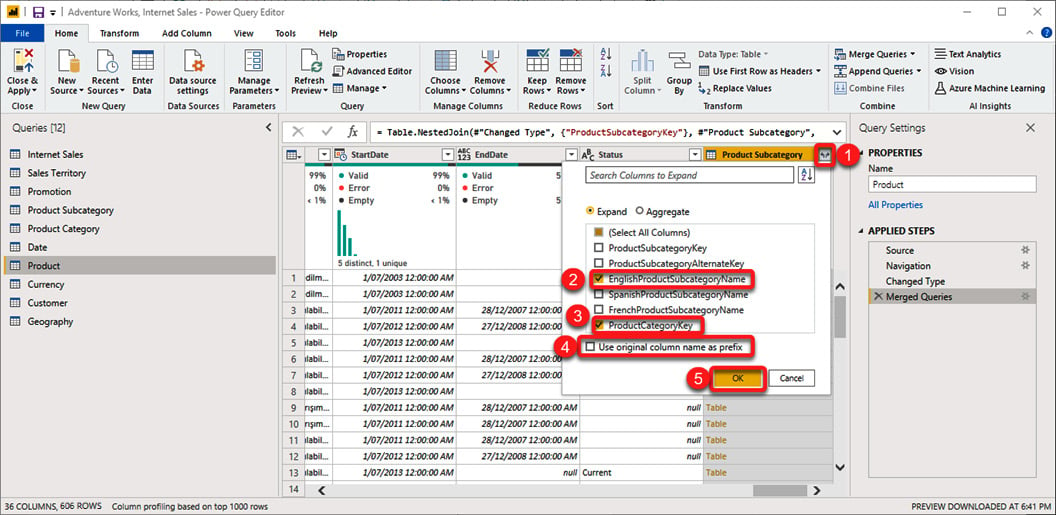 Figure 1.13 – Expanding Structured Column in the Query Editor
