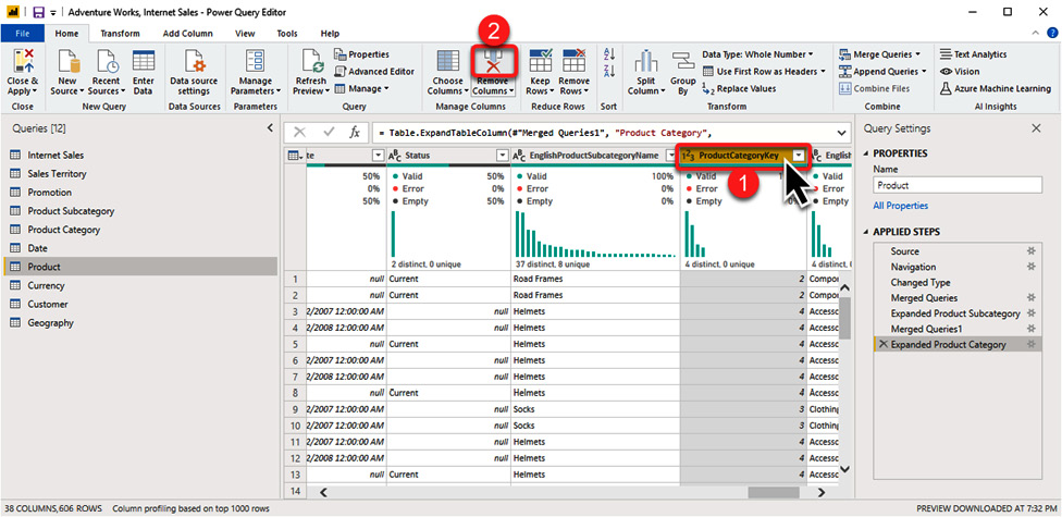 Figure 1.16 – Removing a column in the Query Editor
