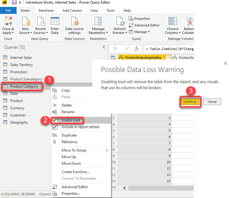 Figure 1.17 – Unloading queries in the Query Editor
