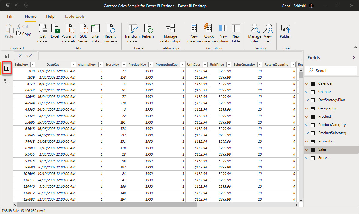 Figure 1.4 – Data view; storage mode: Import
