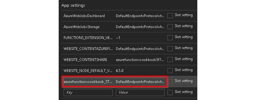 Application settings in the configuration pane