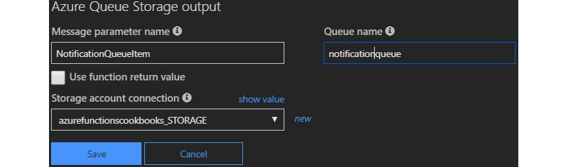 Creating a new output binding by adding various details