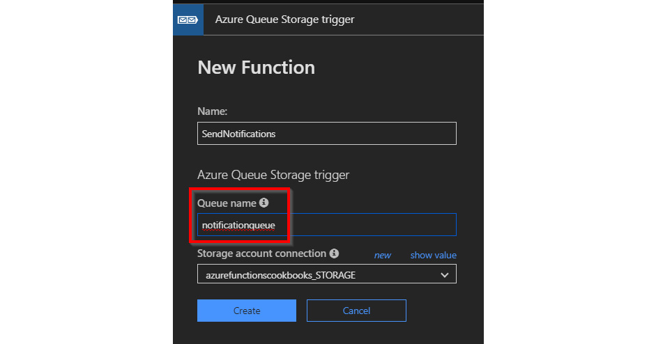 Creating a new function by adding a Queue name