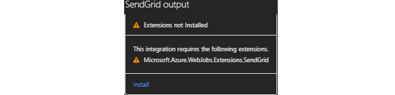 Notification to install extensions in SendGrid bindings