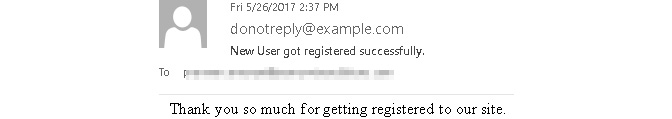 Email notification of successful registration