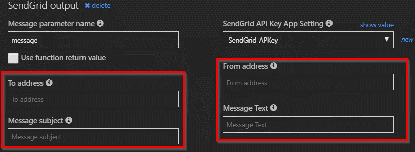 Clearing the fields in the SendGrid output bindings