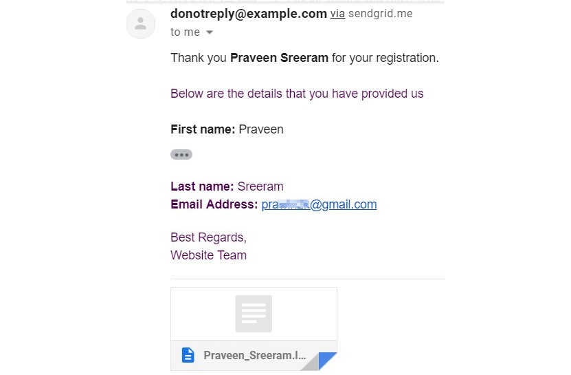 Displaying the email along with the attachment