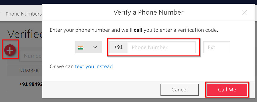 Verification of the phone number