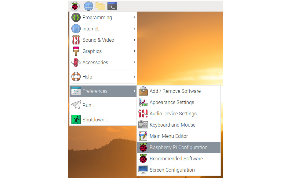 Figure 39: Raspberry Pi Configuration in the Raspbian menu
