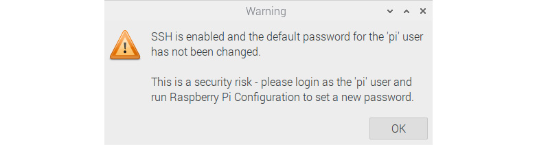 Figure 45: Message after rebooting if the default password has not been changed
