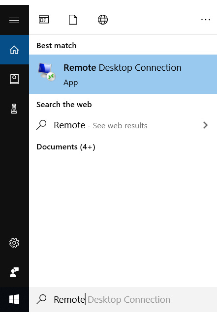 Figure 2.5 – Remote Desktop Connection option in the Windows search bar
