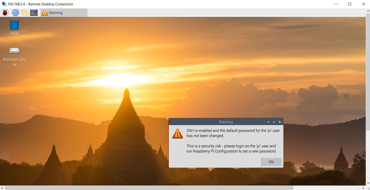 Figure 2.8 – Raspbian OS Remote Desktop
